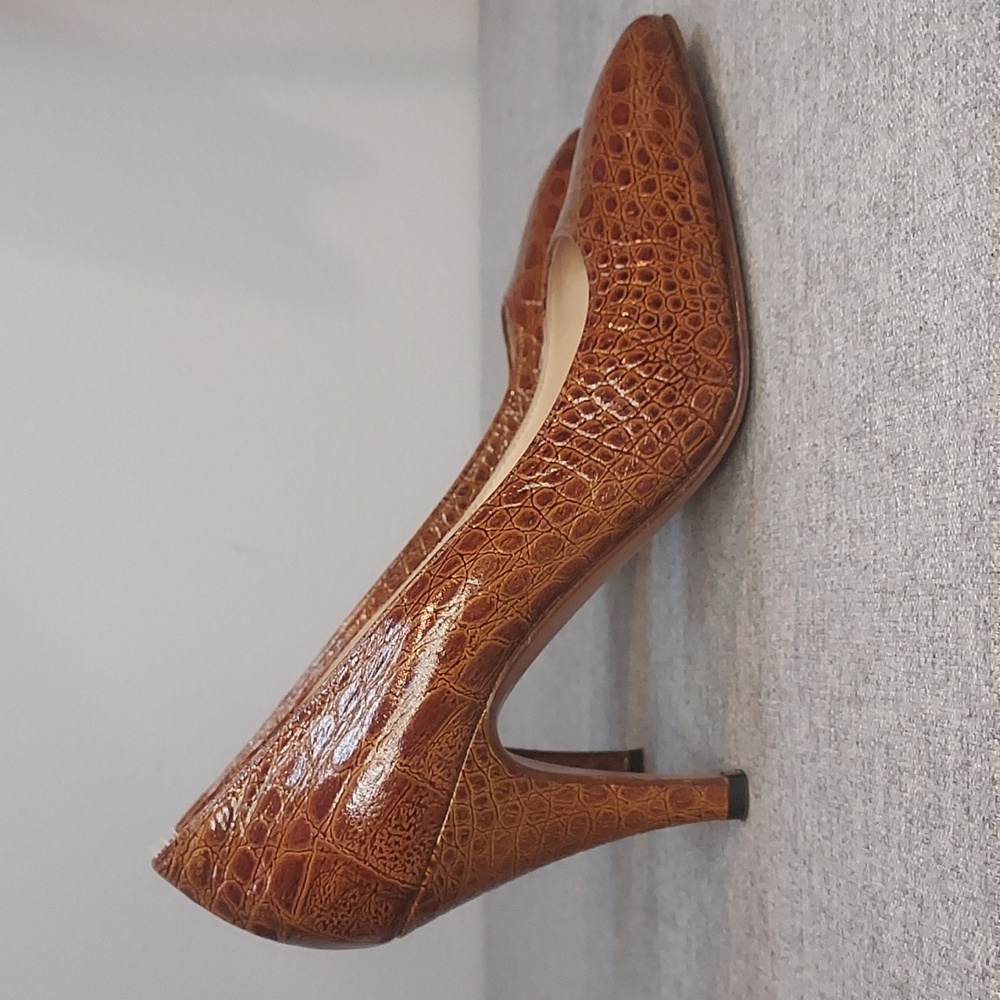 Vintage Casadei Brown Crocodile Embossed Leather Pointed Toe Pumps Heel Size 7.5